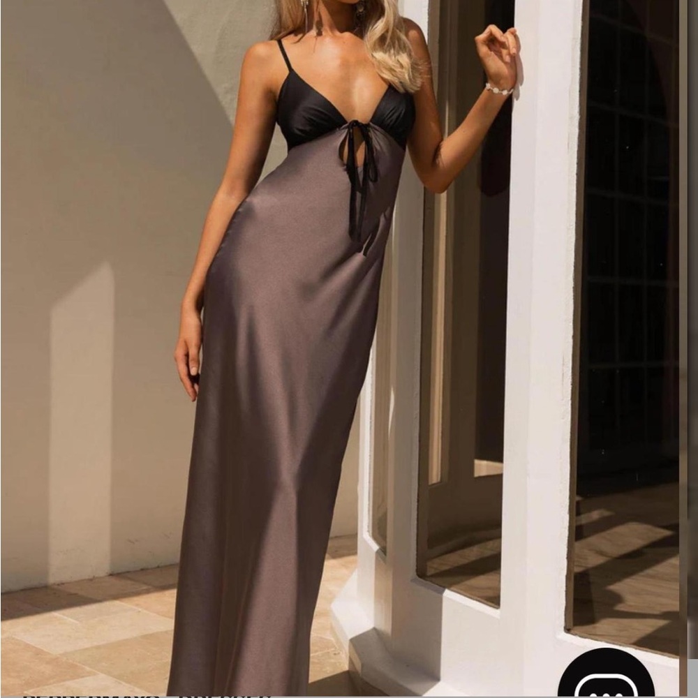 Peppermayo Black and Gray Silk Maxi Dress